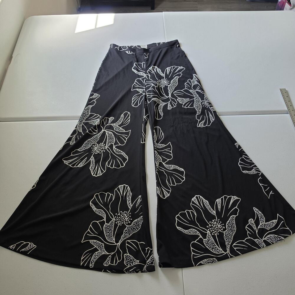 Cache Dress Pants Womens Small Black Beaded Floral Crepe Wide Leg Palazzo Party